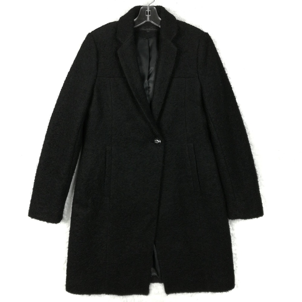 Kenneth Cole Womens Coat Overcoat Wool Blend Black Single Button Classic 8